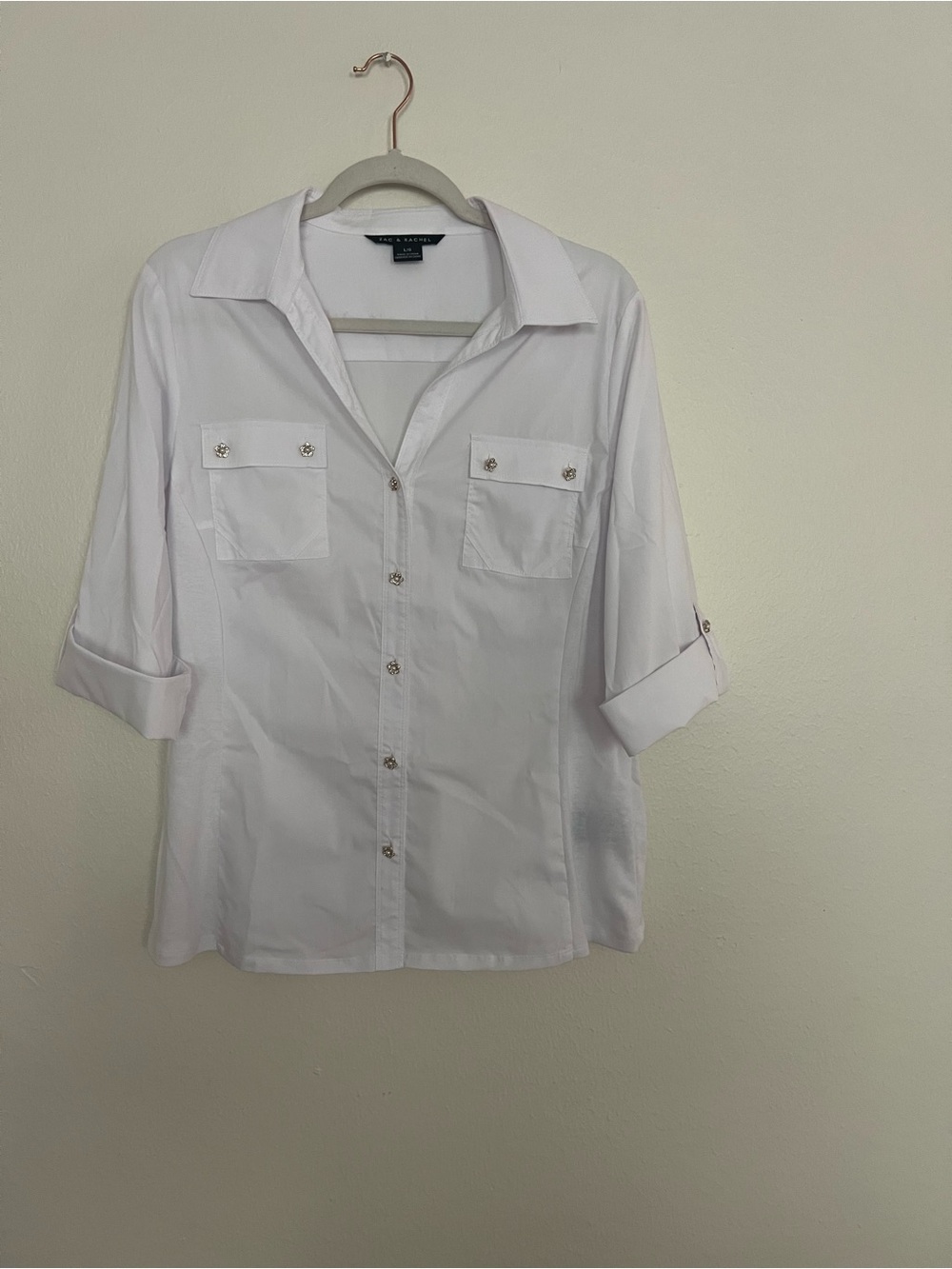 Zac & Rachel White Women's Button-Up Roll-Tab Sleeve Shirt